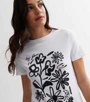 New Look White Floral Sketch Crew Neck Short Sleeve T-Shirt